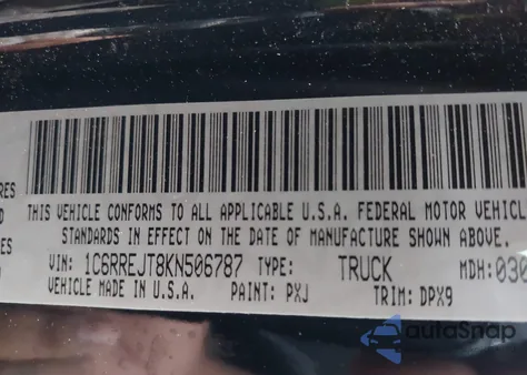 2019 Ram 1500 Laramie 4X2 5'7 Box from USA, damaged, VIN 1C6RREJT8KN506787